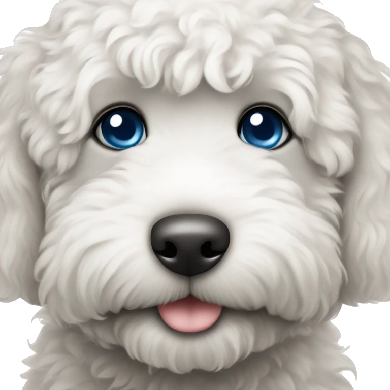 Black and white labradoodle puppy with one blue eye emoji