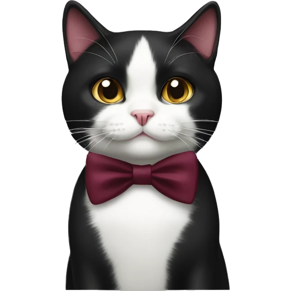 Tuxedo cat with burgundy bow emoji