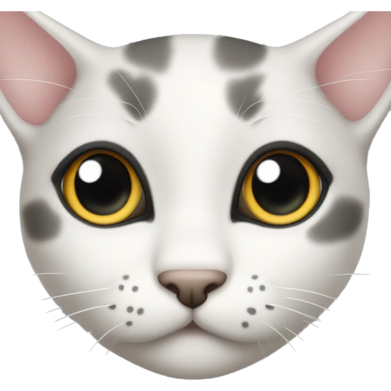 Kitten face with grey spots around nose eyes and on ears mainly white though emoji