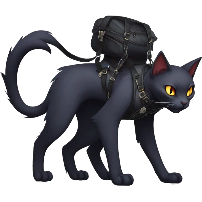 cool edgy fantasy dark-shadow-themed animal vampiric cat hybrid Fakemon  with a harness and collar full body emoji