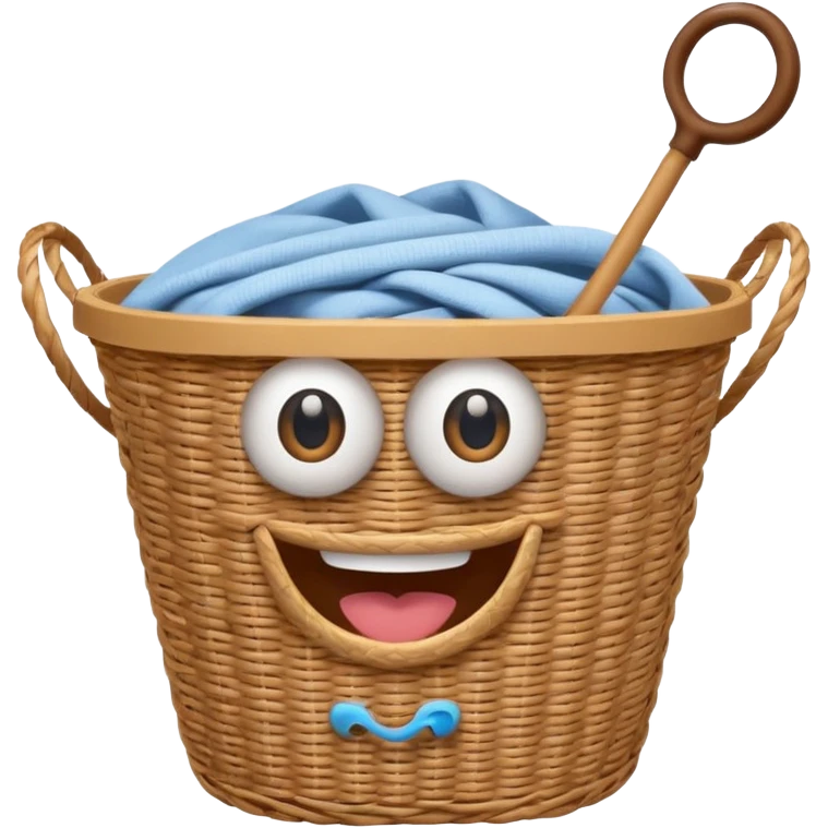 Laundry basket with magic wand and eyes and a mouth emoji