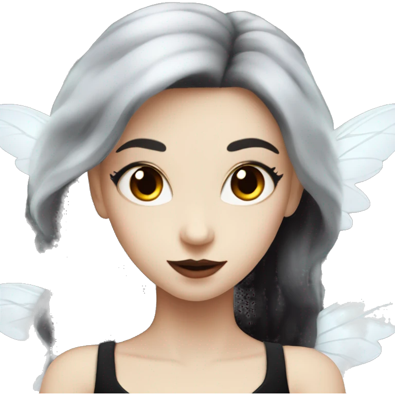 white Fairy wearing black clothes has black wings dark makeup and dark red hair and flying emoji