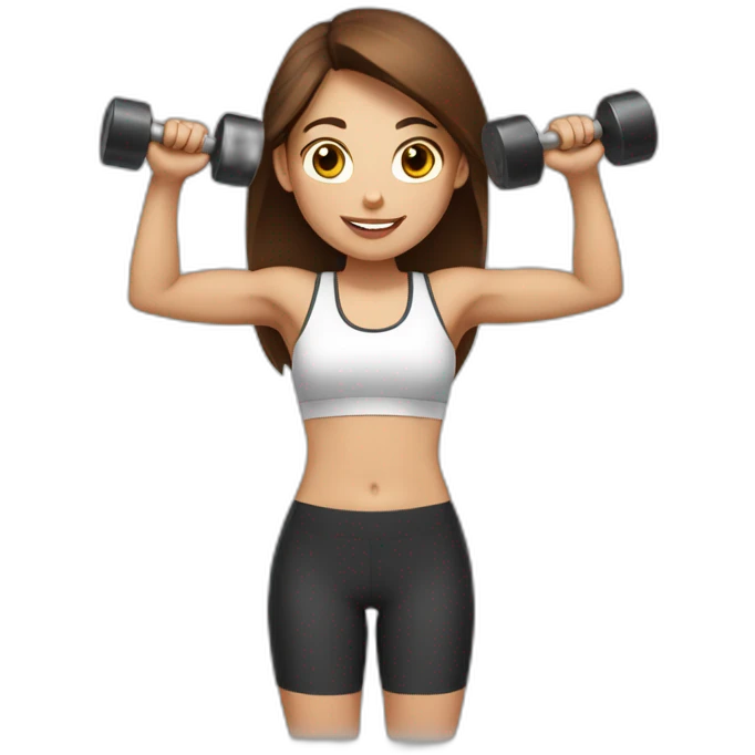 White fitness girl with brown hair with dumbbells in their hands emoji