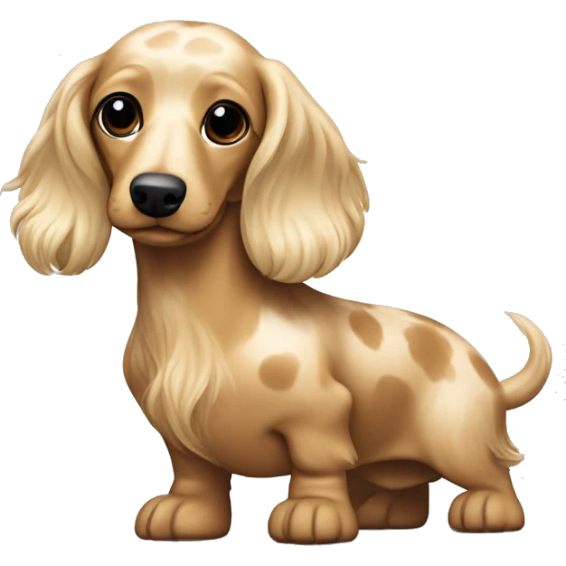 Fullbody Longhair cream shaded piepald dachshund with some beige spots on the back emoji