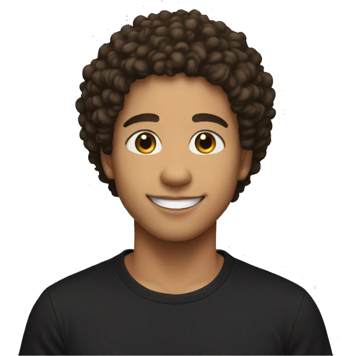 Lightskin smiling with short curly hair and black T-shirt on emoji