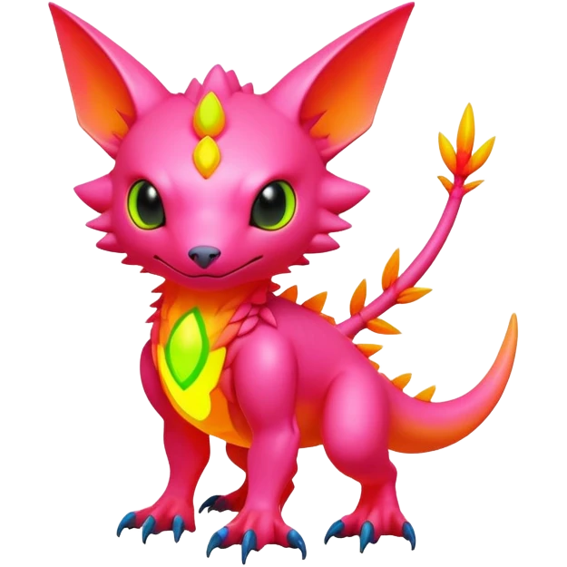 Tropical futuristic lush warm-colored modern colorful neon-colored Fakémon-Digimon-Trico-Vernid-creature emoji