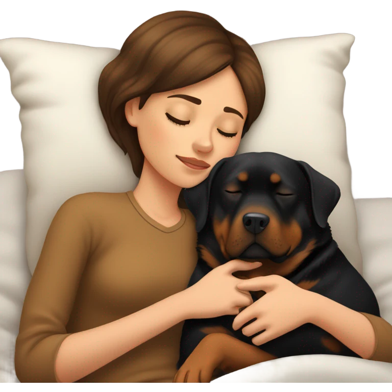 Brown hair girl sleeping with her Rottweiler emoji