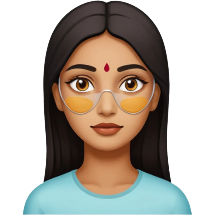 make an emoticon of a woman that has gel-like under eye patches of skincare of transparent color and make the woman slightly indian with only skintone and hair and no other such element and make the patches slightly bigger emoji