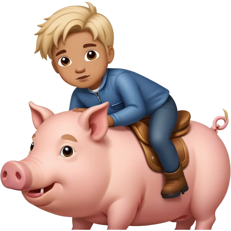 kid riding a pig with a hog rider style hair emoji