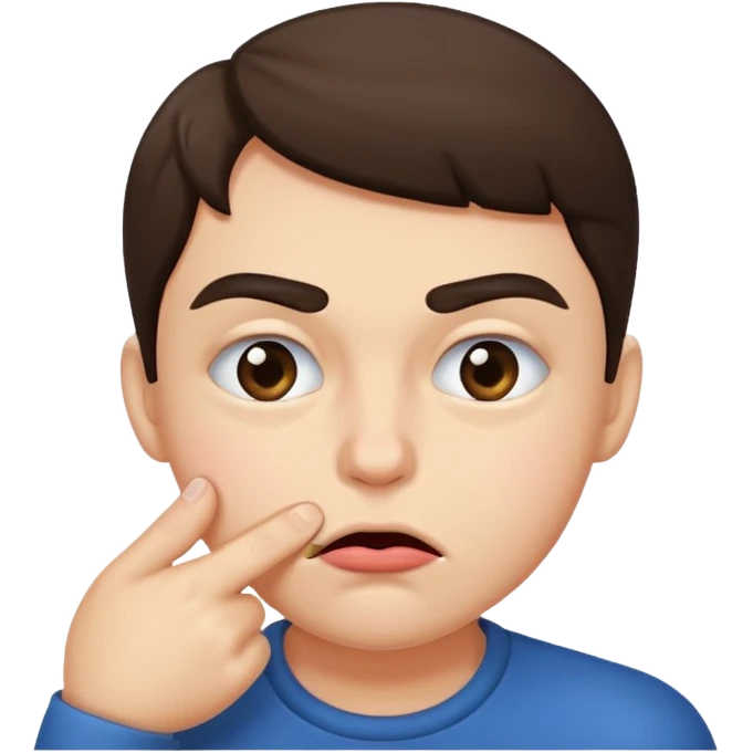Raising one eyebrow while biting cheeks emoji