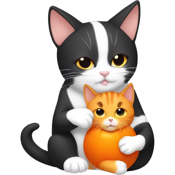 Tuxedo cat Hugging orange cat￼ emoji