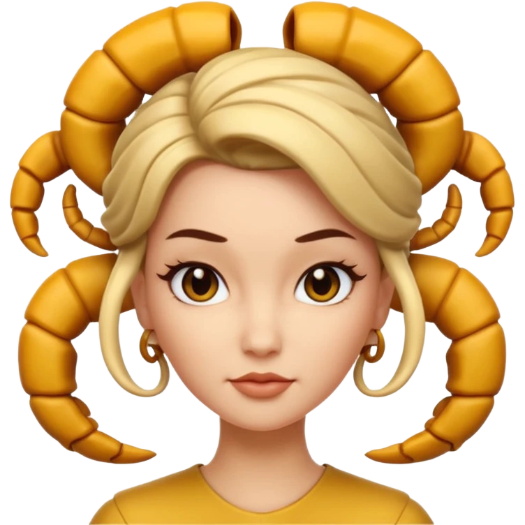 3D cartoon woman with a scorpion-shaped hairstyle, confident expression, smooth skin tone, Memoji-style. emoji