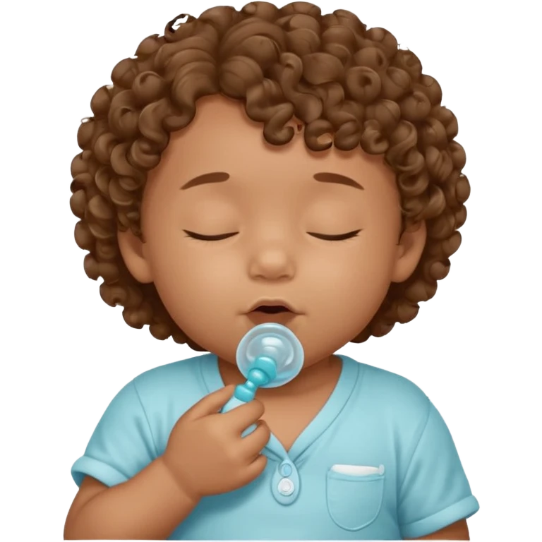 Close-up, newborn baby boy, curly hair, pacifier emoji
