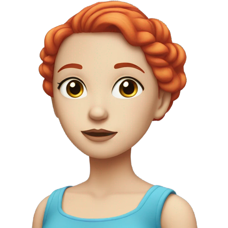 Girl, white skin, red hair, colorful makeup, blue dress, head emoji