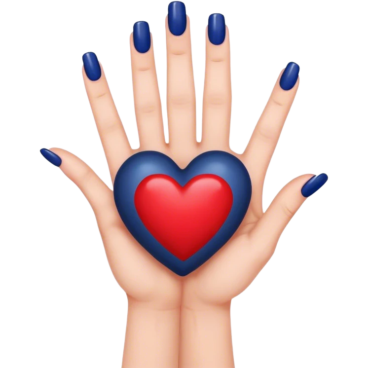 
a hand with a red manicure holds a dark blue heart with two fingers emoji