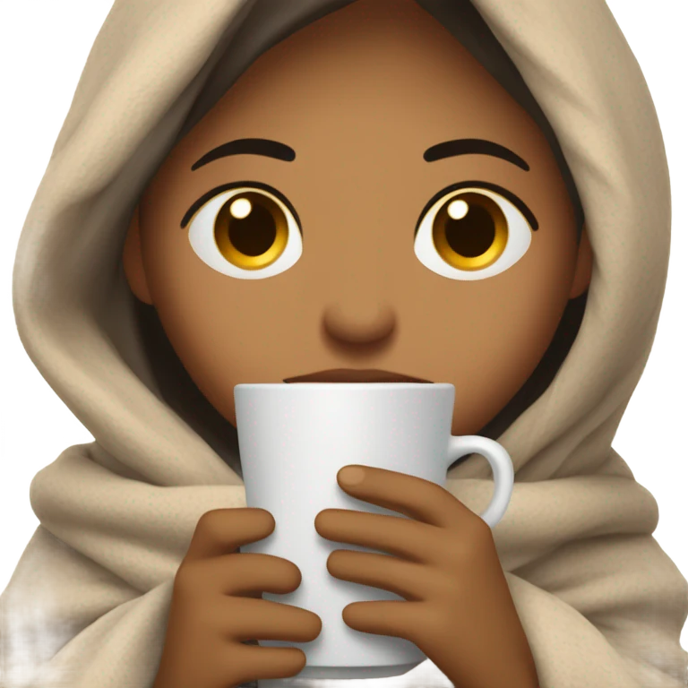 girl inside a blanket sipping coffee eyes closed emoji