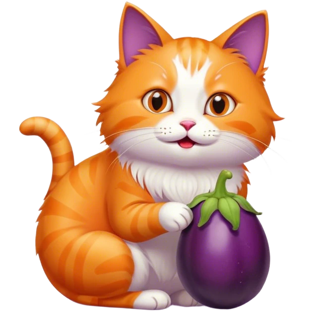 Cat eating eggplant emoji