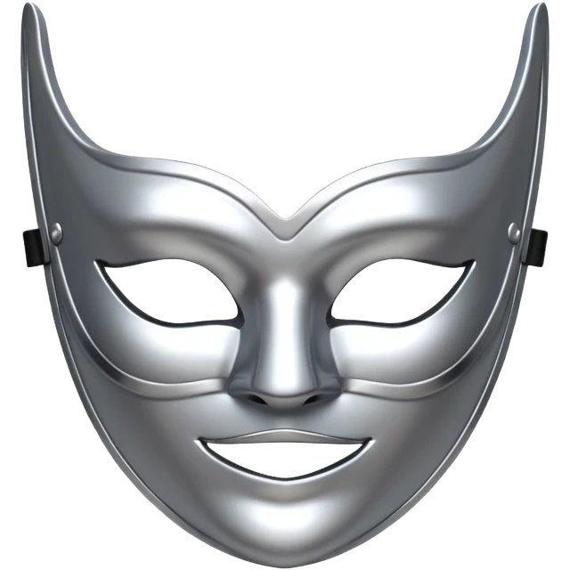 A sleek masquerade mask emoji made of polished silver chrome, smooth sensual curves, reflective metallic surface, mysterious sexy luxury vibe, minimal iOS emoji style, centered, clean white background emoji