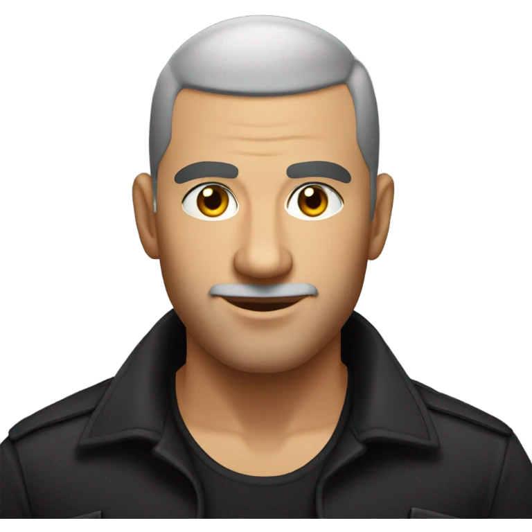 italian man, with buzz cut and no beard. wearing a black smart shirt unbuttoned. emoji