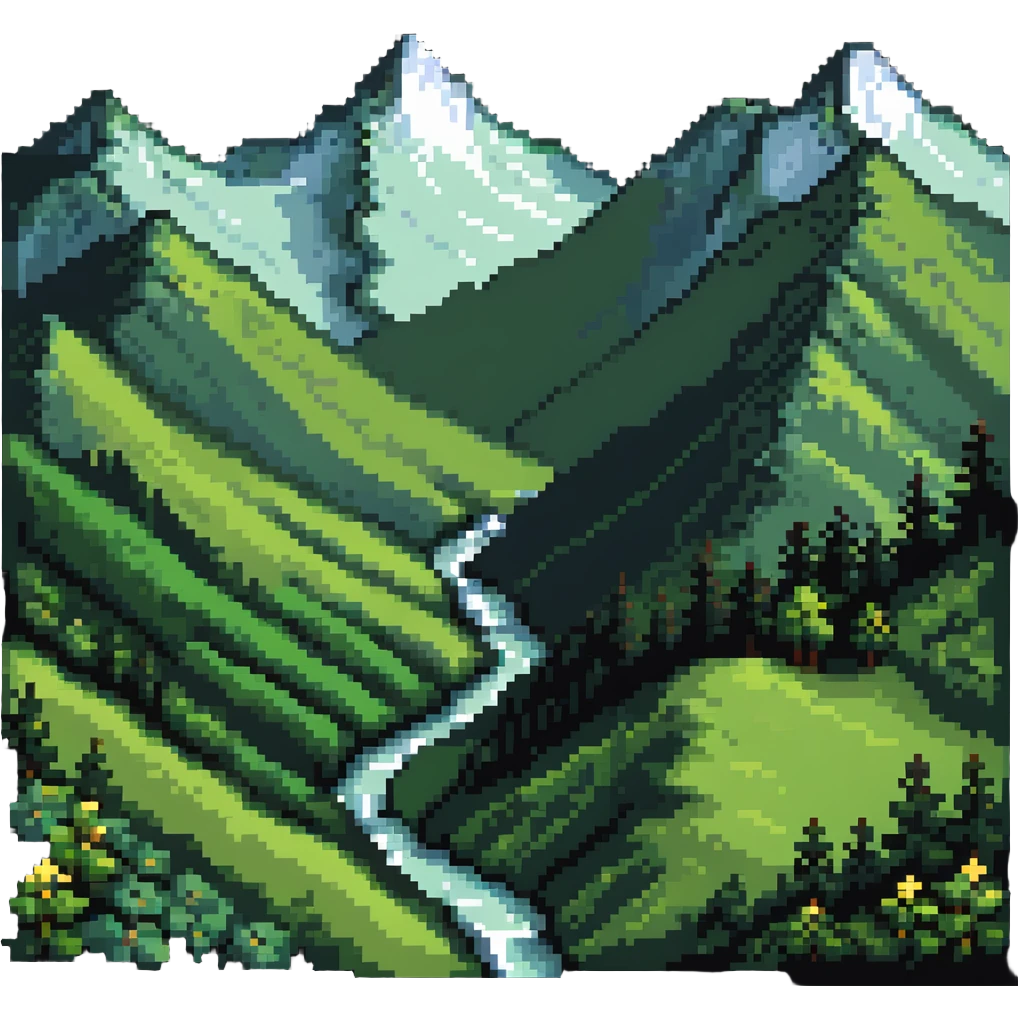Scenic mountain valley with peaks and lush valleys emoji