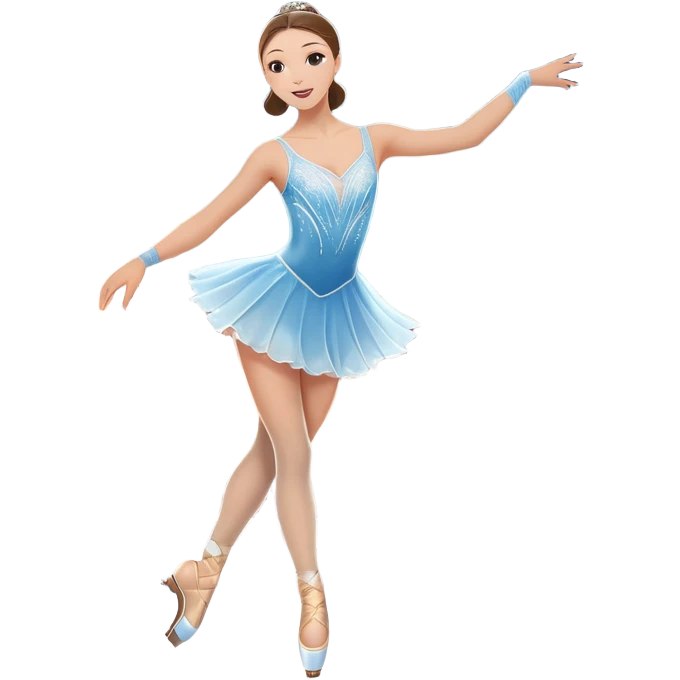 An icon featuring a graceful figure skater performing a spin on the ice. The background includes a grand ice rink palace with shining spotlights and cheering spectators in the stands. Transparent background highlights the elegance and artistry of figure skating emoji