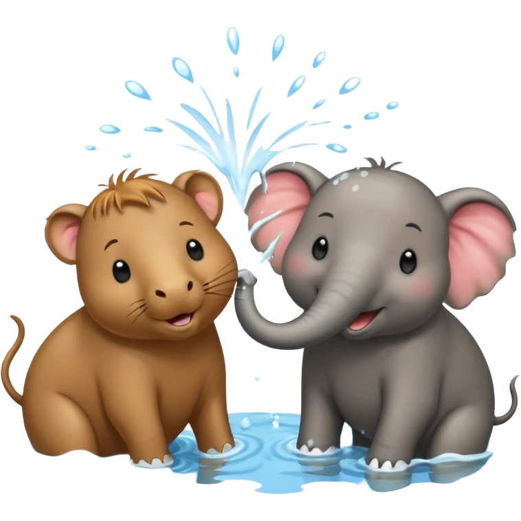 capybara and an elephant play happily with each other on water emoji
