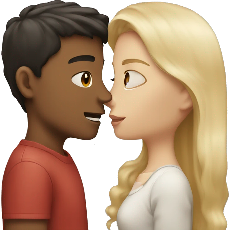 Two people kissing, boy with dark hair and girl with blonde hair, both light skin emoji