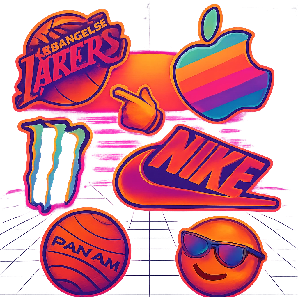 A neon synthwave sunset with grid emoji