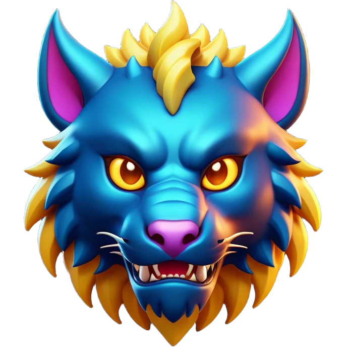 Clash of Clans aesthetic: Cinematic fierce Beast Emoji, rendered in a 3D vector-style similar to standard emojis with minimal shading and bold, simplified shapes. A compact, isometric mythical creature with wild, majestic features and fierce yet endearing eyes, softly glowing with a primal enchanted charm. Simplified yet unmistakably iconic, highly detailed and consistent, glowing with a soft radiant shine and high polish. Stylized with a touch of mythical wildness and a soft glowing outline, capturing the essence of a legendary beast with a friendly, playful allure! emoji