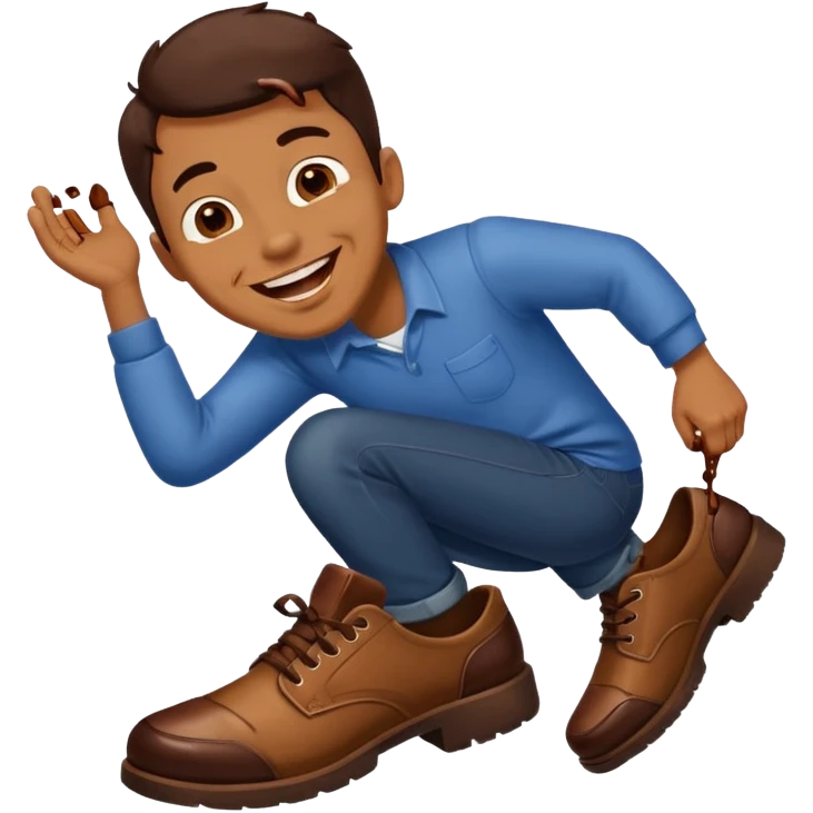 Man laughing with chocolate stain on shoe emoji
