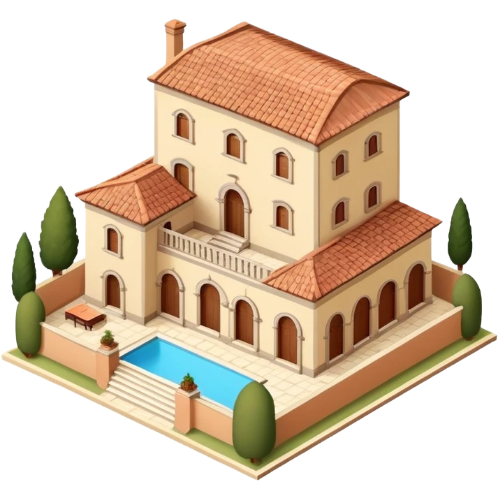 Italian Tuscan villa, isometric dollhouse-style, realistic emoji