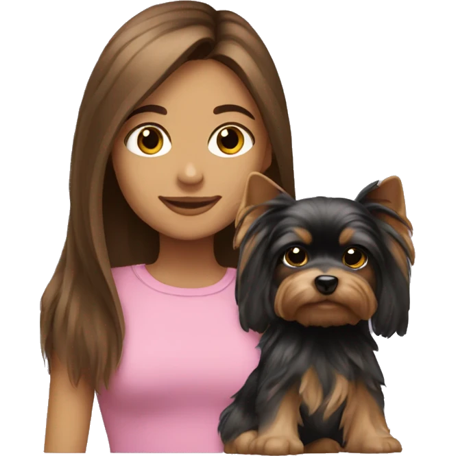 Brunette long hair girl with yorkie puppy emoji