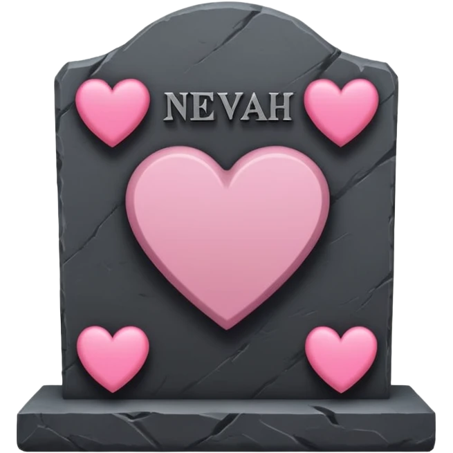Headstone that says NEVAEH with pink hearts emoji