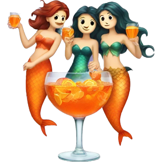 Three mermaids drinking aperol emoji