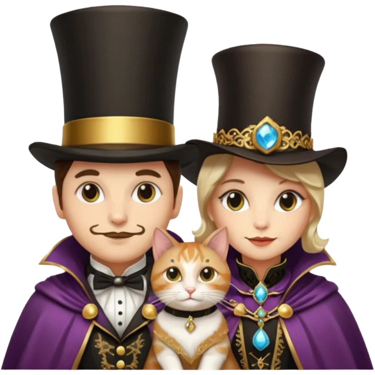 magician couple and their pet cat emoji