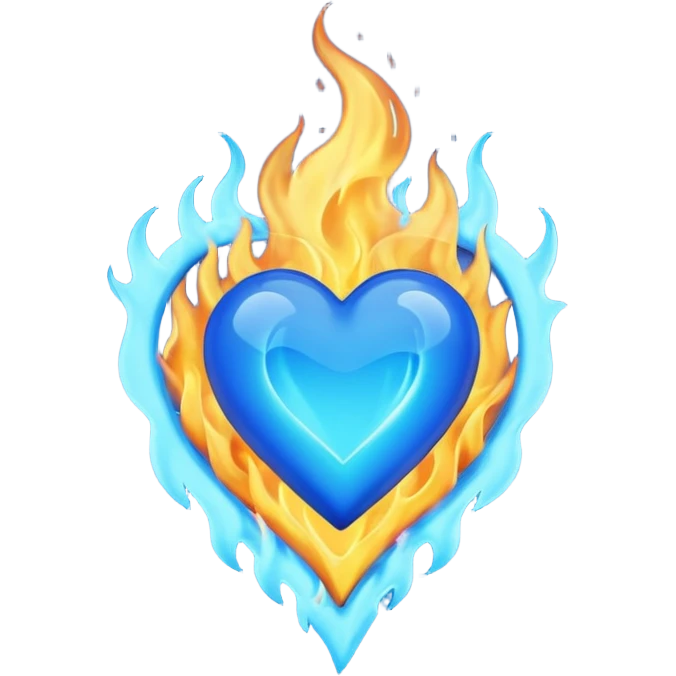 Blue heart with big BLUE flame emoji