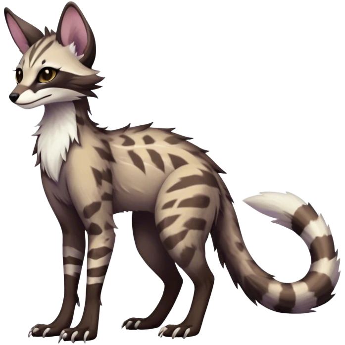 Feral Rare Fantasy dark pastel Vernid-Sergal-Genet-Trico-species by LiLaiRa, random markings, tufted tail, tufted ears, full body emoji