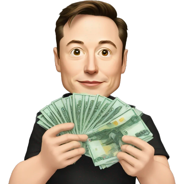 Elon Musk holds a stack of five thousand Russian banknotes in his hands emoji