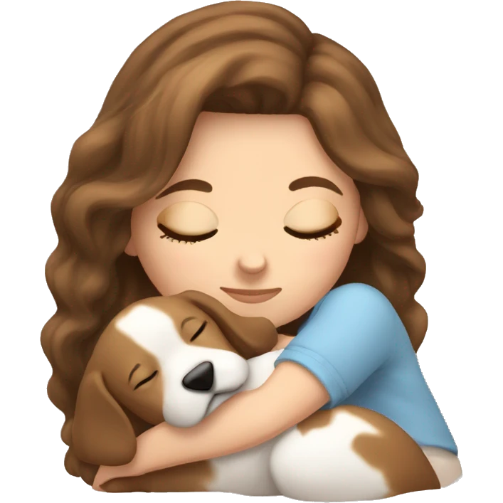 White girl brown hair sleeping with puppy emoji