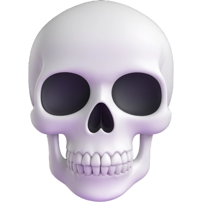 A cute, white-colored skull with soft, rounded features and a friendly expression, looking whimsical not frightening emoji