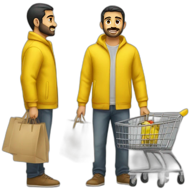 Armenian men doing shopping  in yellow clothes  emoji