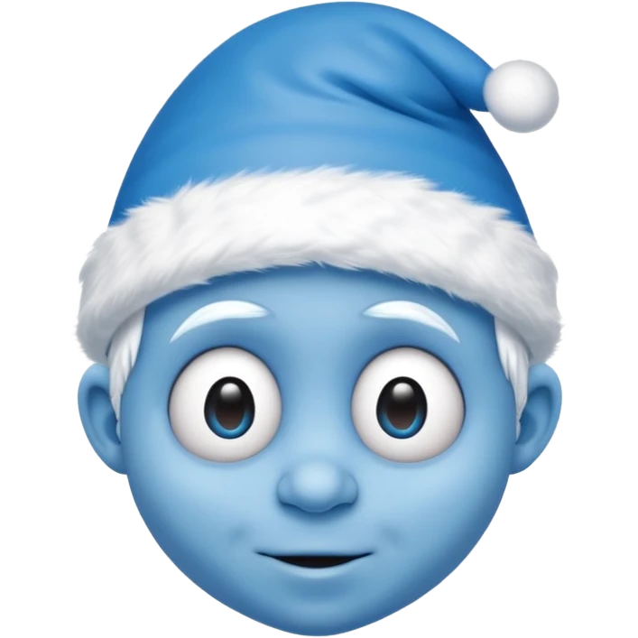 A blue face with a White christmas head it looks like the smurfs emoji