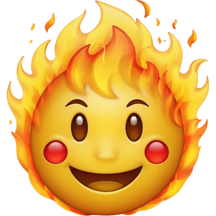 simple smiling yellow emoji with fire behind the face not on them emoji