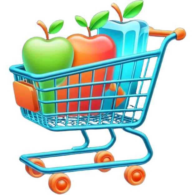 Futuristic digital shopping cart, minimal UI, glowing neon elements ...