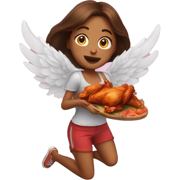 a girl flying with two bbq chicken wings on her back emoji
