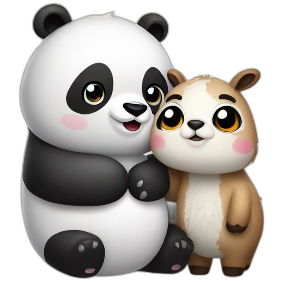cute panda and llama hugging emoji
