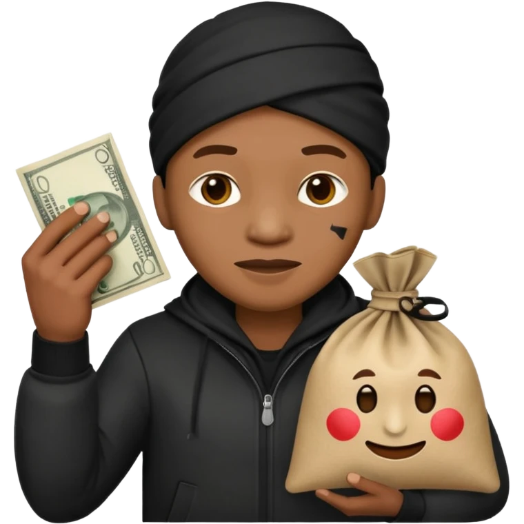 Ladrão com saco de dinheiro emoji efeito Mandela emoji