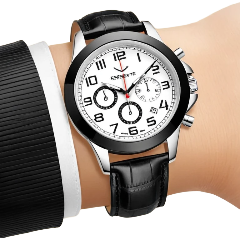 Чёрные наручные часы, у которых виден только циферблат и ремешок спереди, на чорном фоне emoji