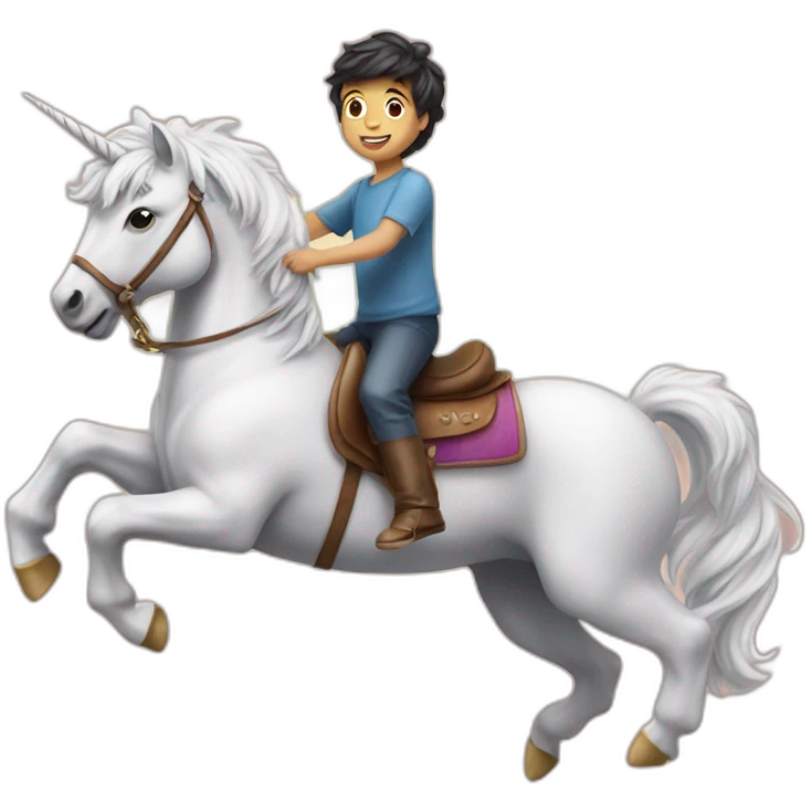a boy riding on a unicorn emoji