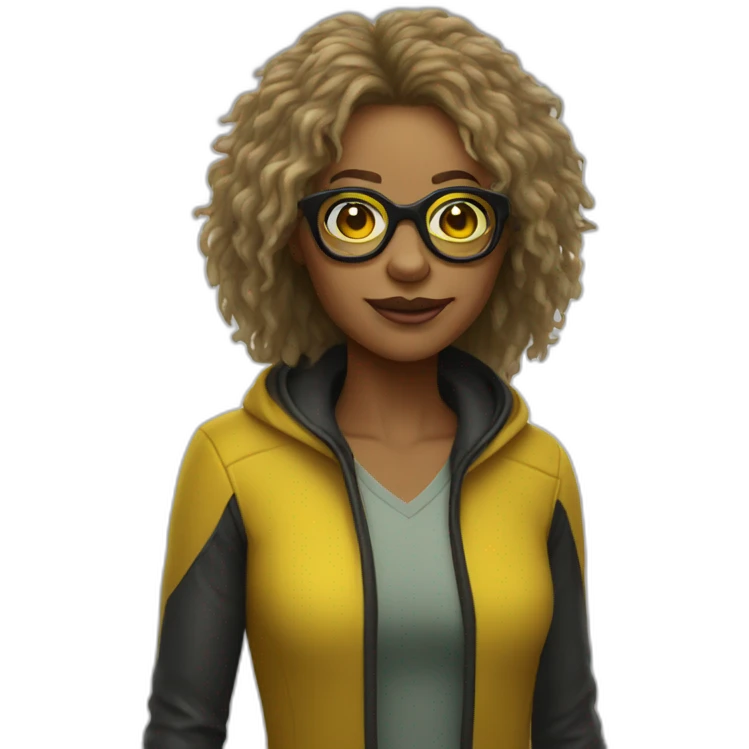 spider woman shaggy hair, yellow glasses emoji